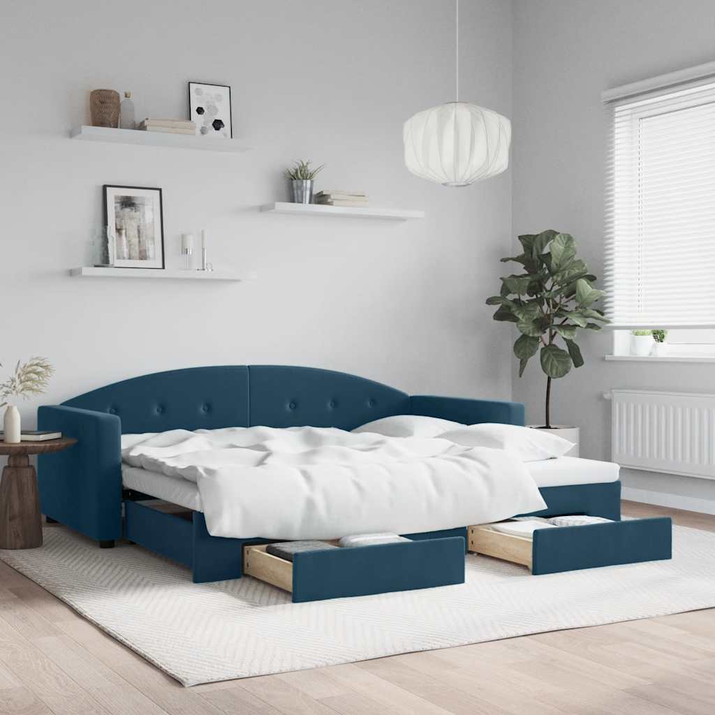 Yellow Velvet Trundle Sofa Bed with Drawers 80x200 cm