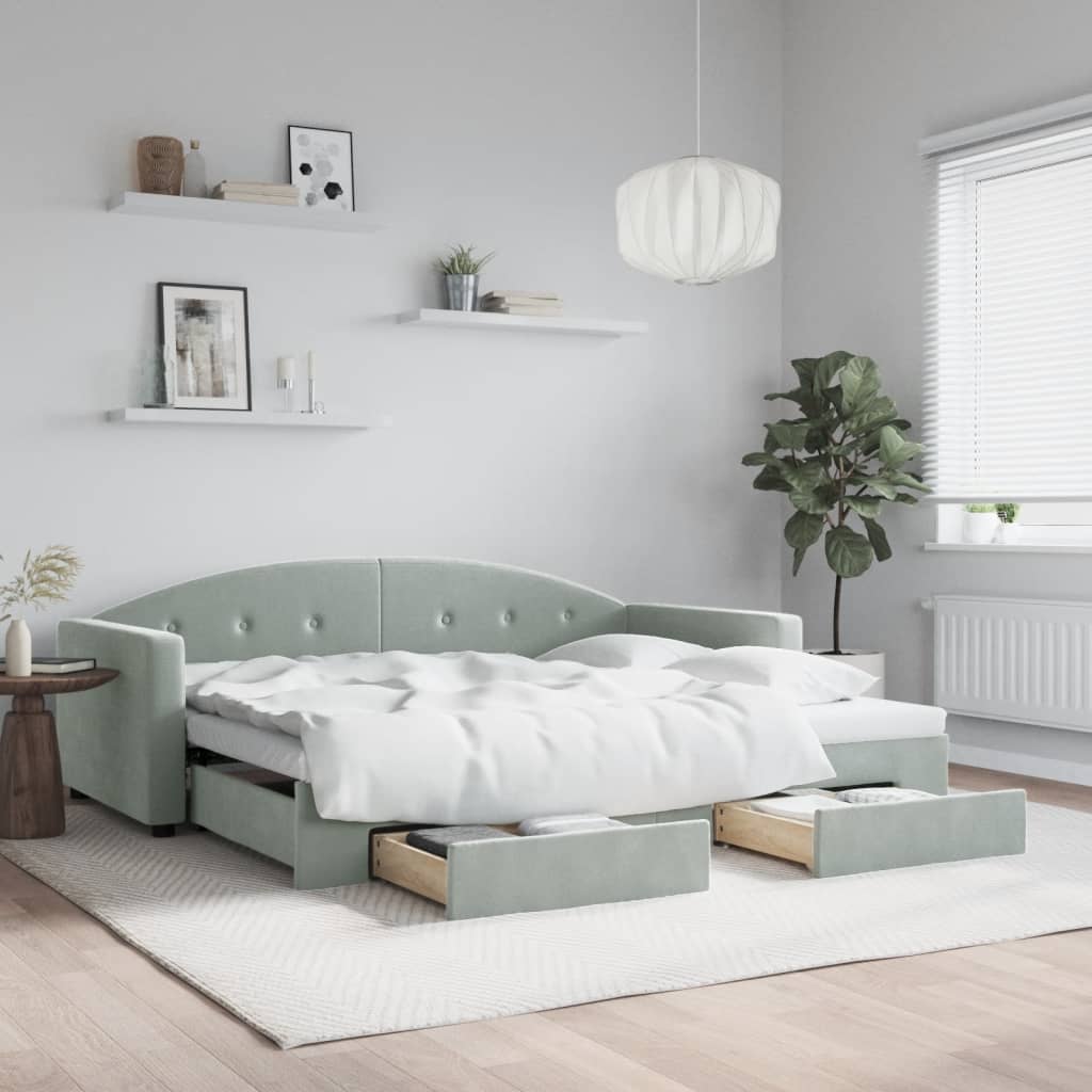 Yellow Velvet Trundle Sofa Bed with Drawers 80x200 cm