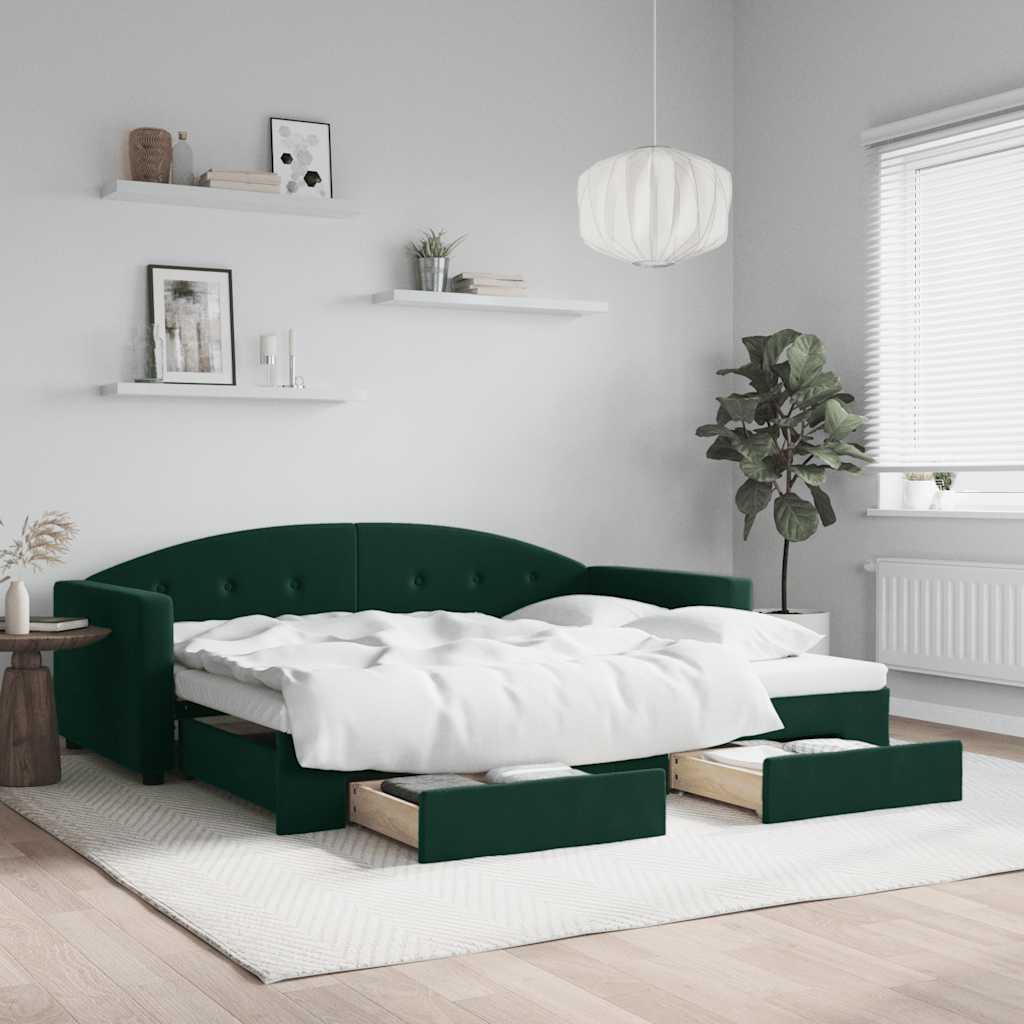 Yellow Velvet Trundle Sofa Bed with Drawers 80x200 cm