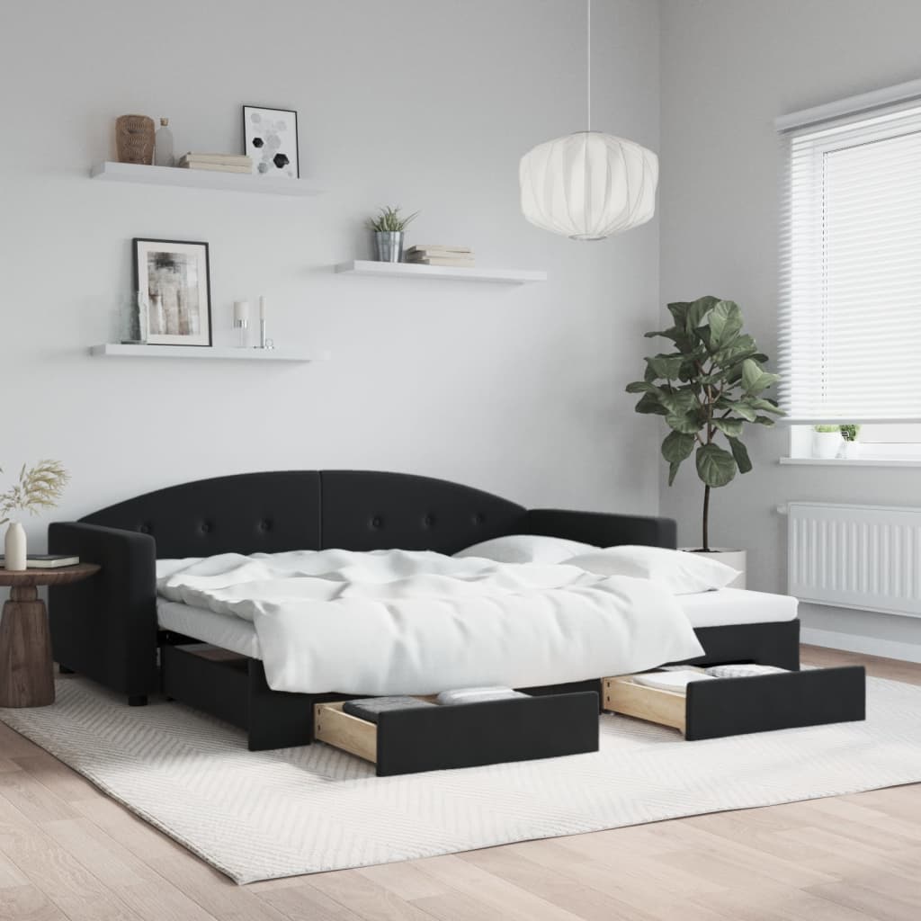 Yellow Velvet Trundle Sofa Bed with Drawers 80x200 cm