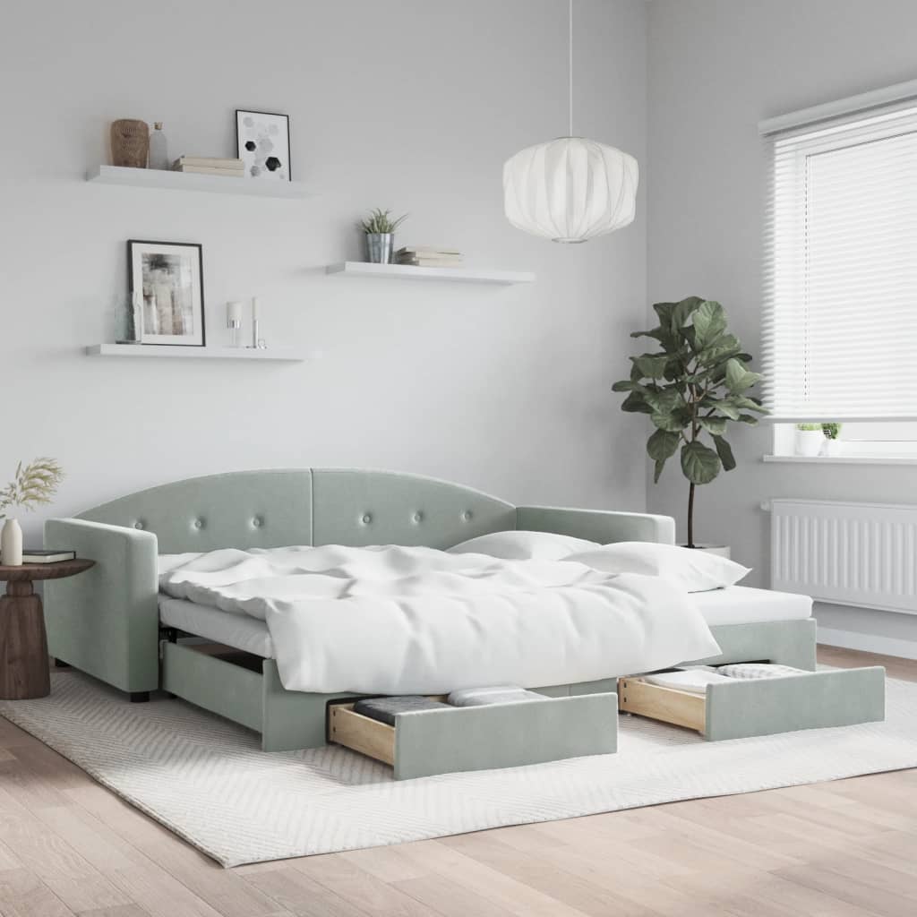 Yellow Velvet Trundle Sofa Bed with Drawers 80x200 cm
