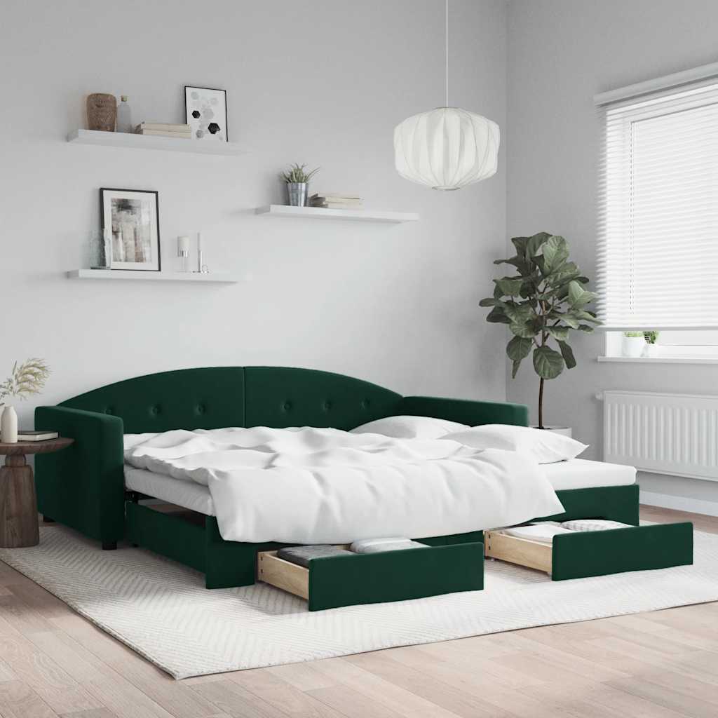 Yellow Velvet Trundle Sofa Bed with Drawers 80x200 cm
