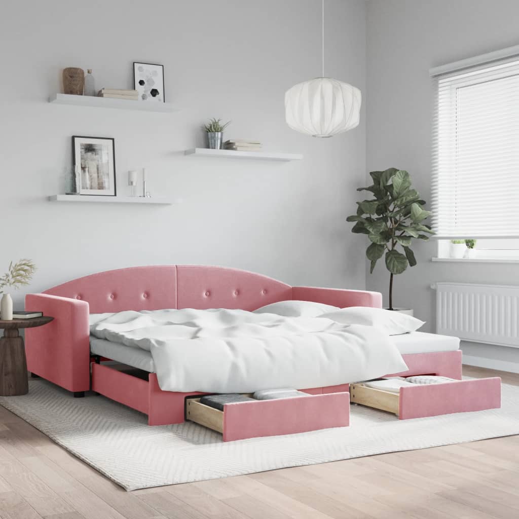 Yellow Velvet Trundle Sofa Bed with Drawers 80x200 cm