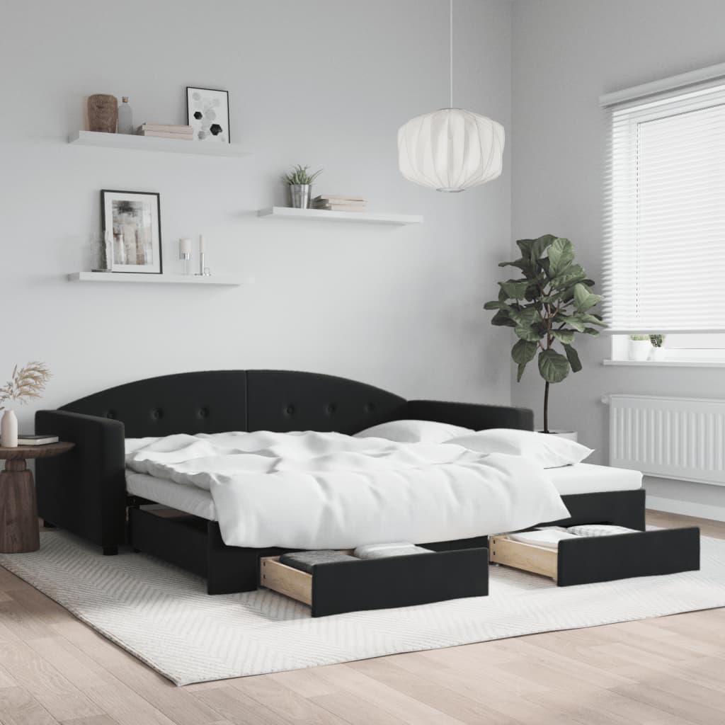 Yellow Velvet Trundle Sofa Bed with Drawers 80x200 cm