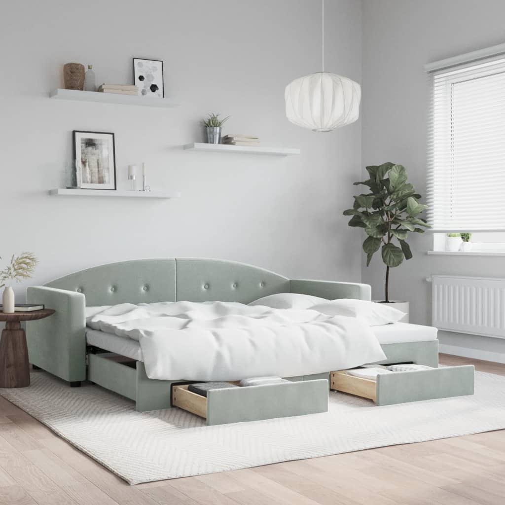 Yellow Velvet Trundle Sofa Bed with Drawers 80x200 cm