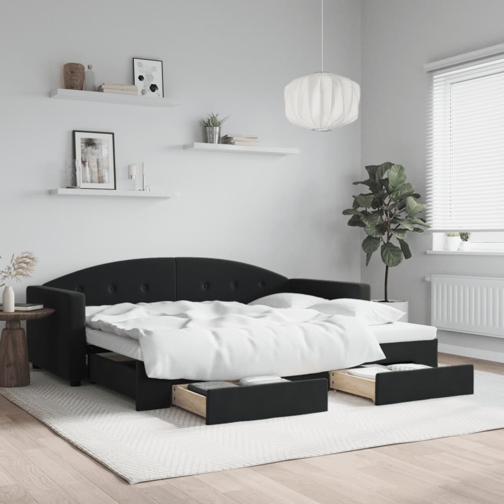 Yellow Velvet Trundle Sofa Bed with Drawers 80x200 cm