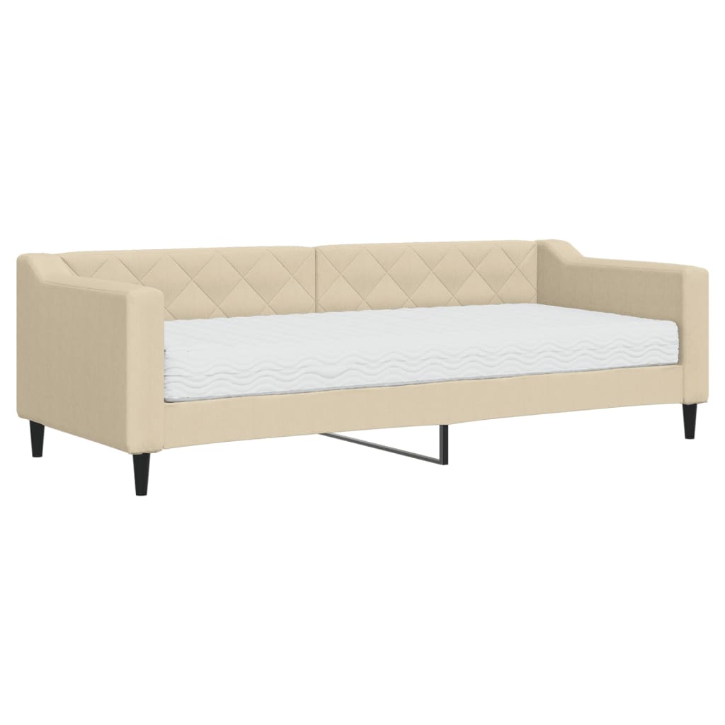 Sofá cama con colchón tela crema 80x200 cm