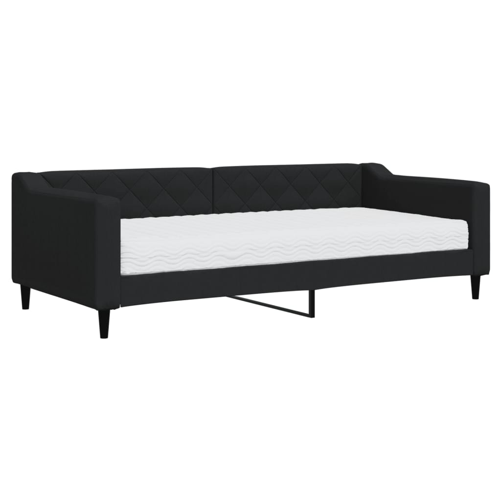 Sofá cama con colchón tela negro 90x200 cm