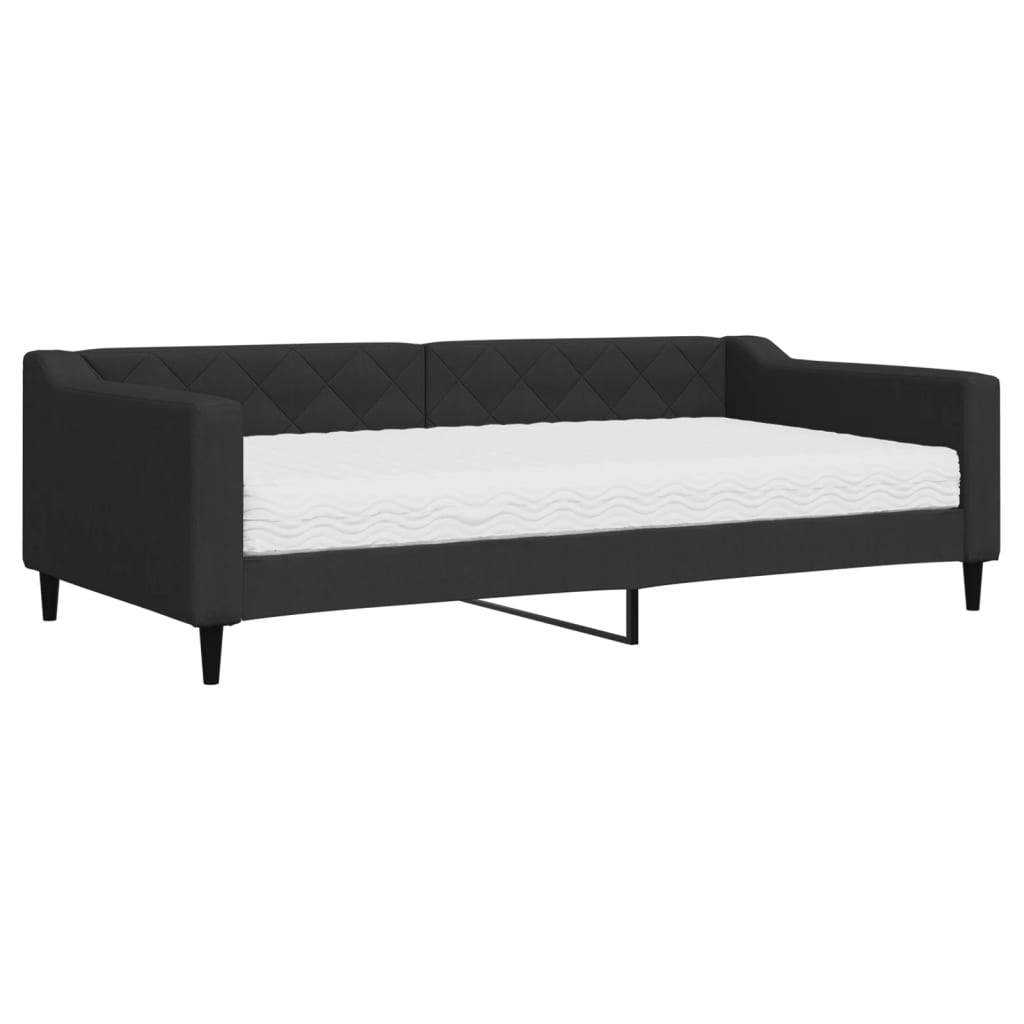 Sofá cama con colchón tela negro 100x200 cm