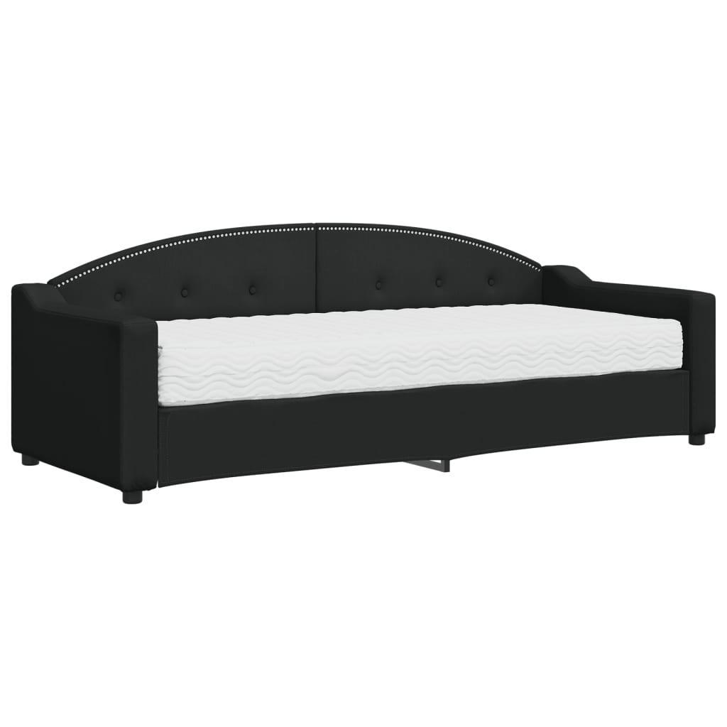 Sofá cama con colchón tela negro 80x200 cm