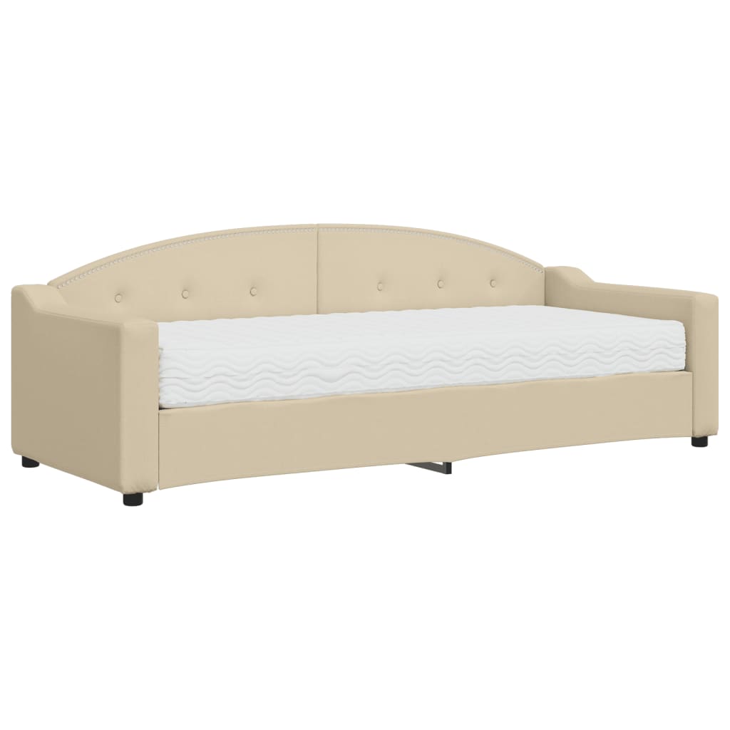 Sofá cama con colchón tela crema 80x200 cm