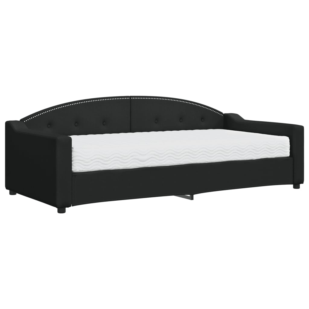 Sofá cama con colchón tela negro 90x200 cm