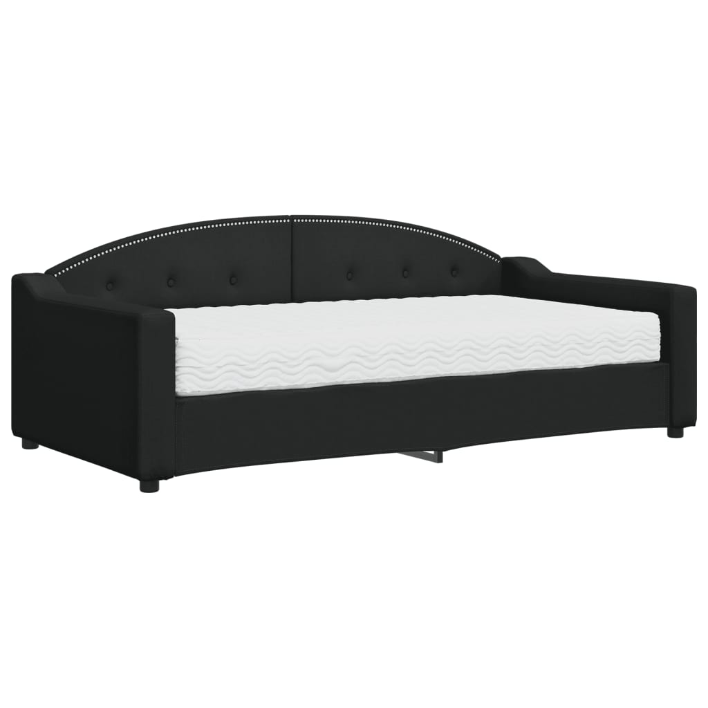 Sofá cama con colchón tela negro 90x190 cm