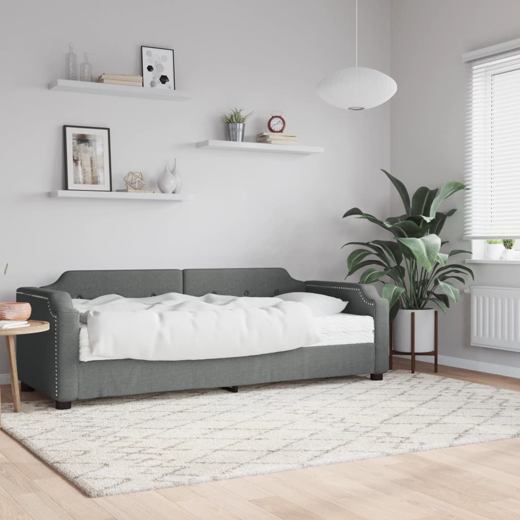 Sofá cama con colchón tela gris oscuro 80x200 cm