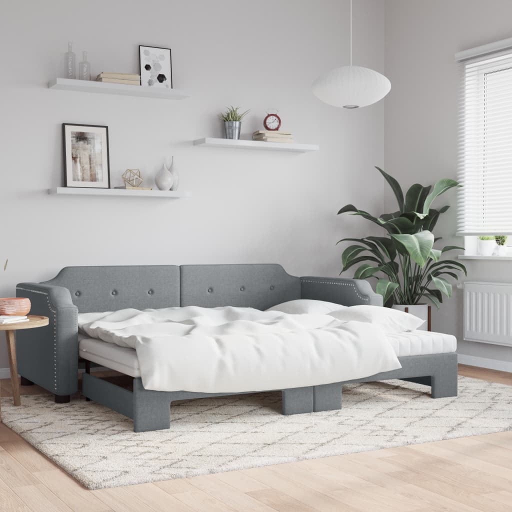 Sofá cama nido con colchón tela gris claro 80x200 cm