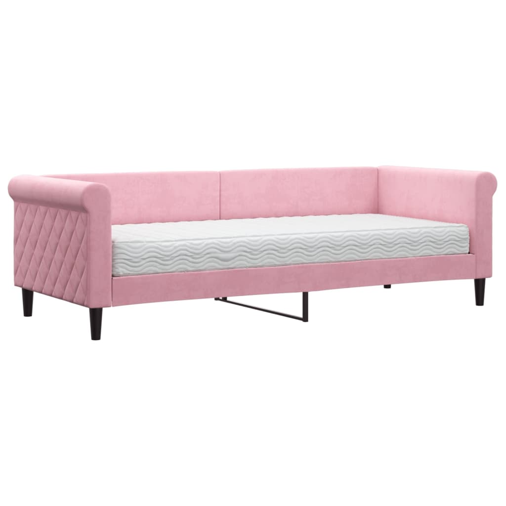 Sofá cama con colchón terciopelo rosa 80x200 cm