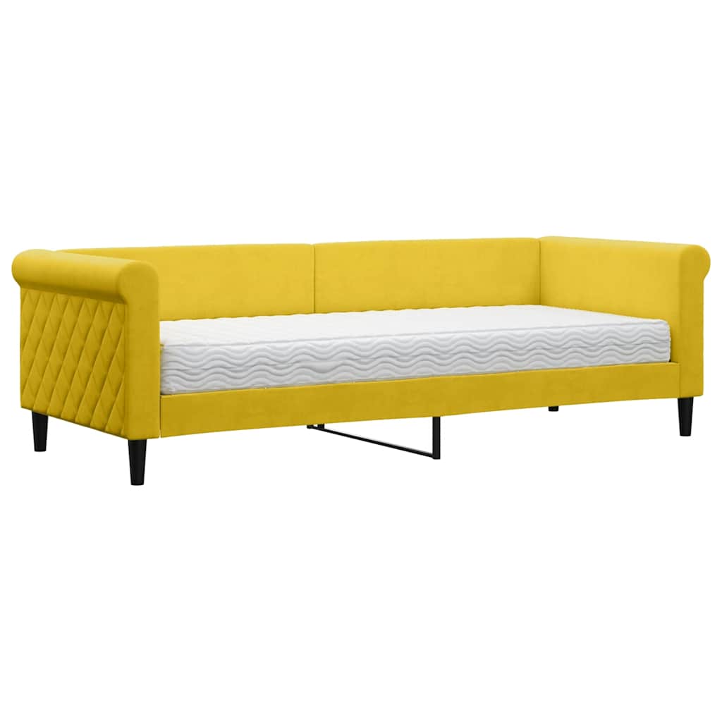 Sofá cama con colchón terciopelo amarillo 80x200 cm