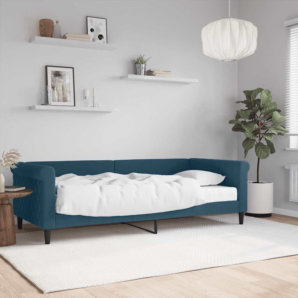 Sofá cama con colchón terciopelo azul 90x200 cm