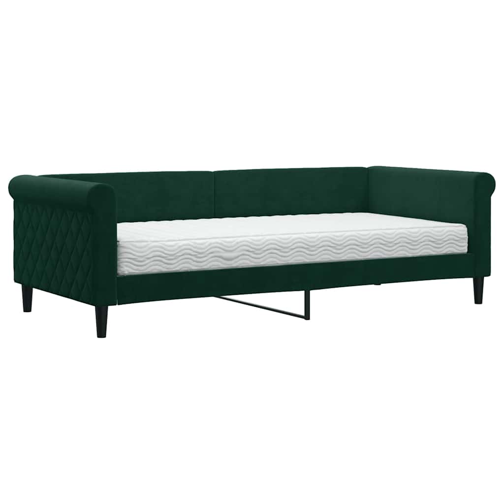 Sofá cama con colchón terciopelo verde oscuro 90x200 cm