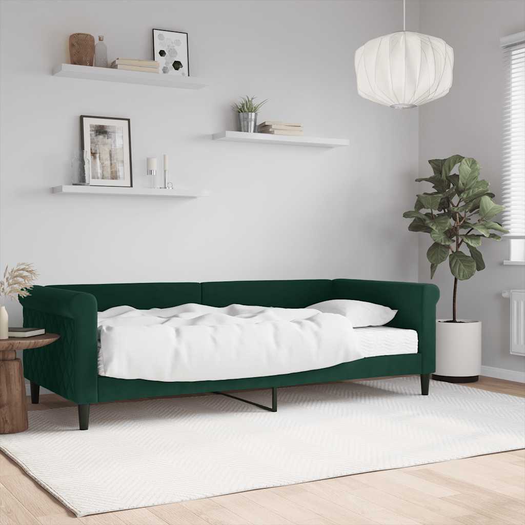 Sofá cama con colchón terciopelo verde oscuro 90x200 cm
