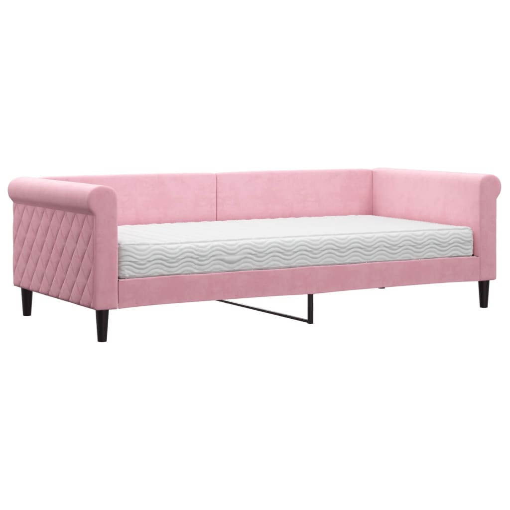 Sofá cama con colchón terciopelo rosa 90x200 cm