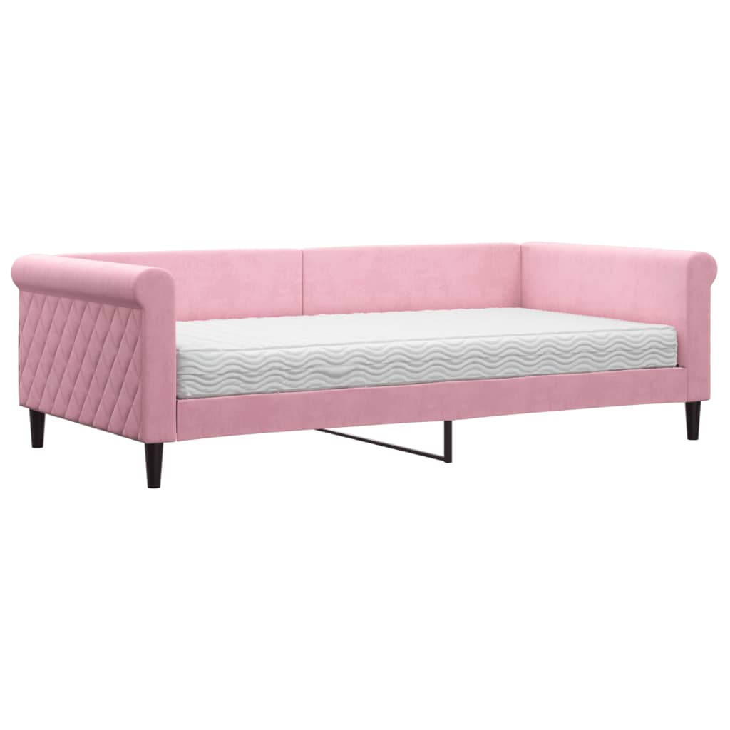Sofá cama con colchón terciopelo rosa 100x200 cm