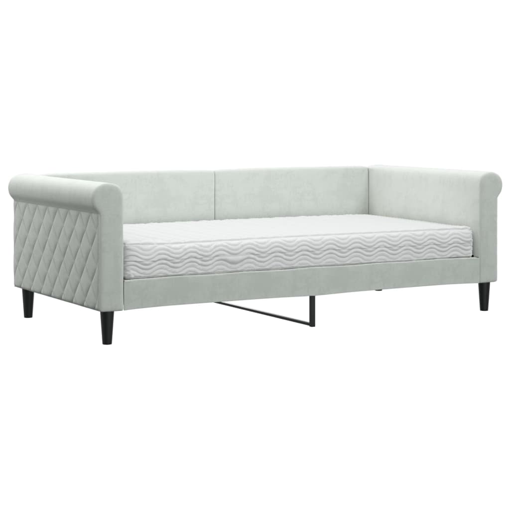 Sofá cama con colchón terciopelo gris claro 90x190 cm