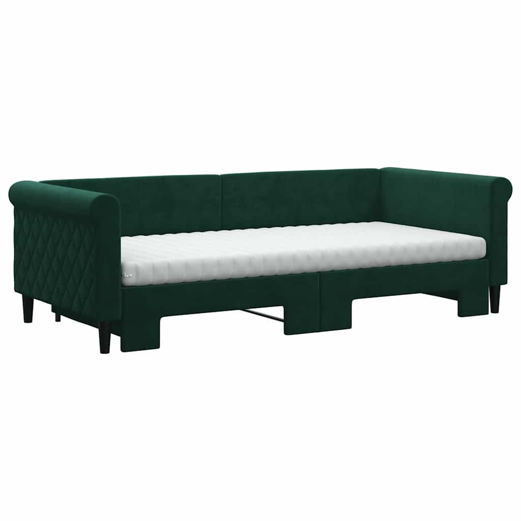 Sofá cama nido con colchón terciopelo verde oscuro 90x200 cm