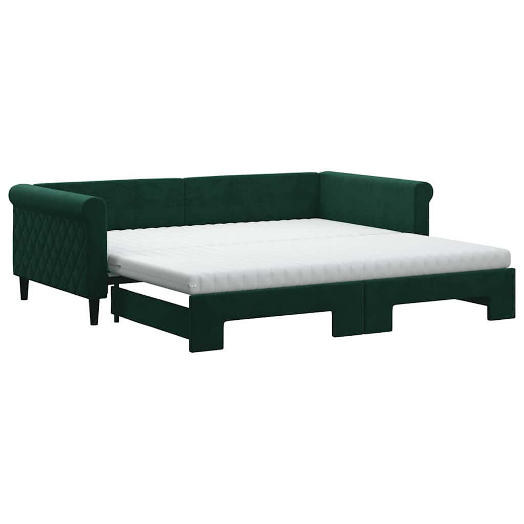 Sofá cama nido con colchón terciopelo verde oscuro 100x200 cm