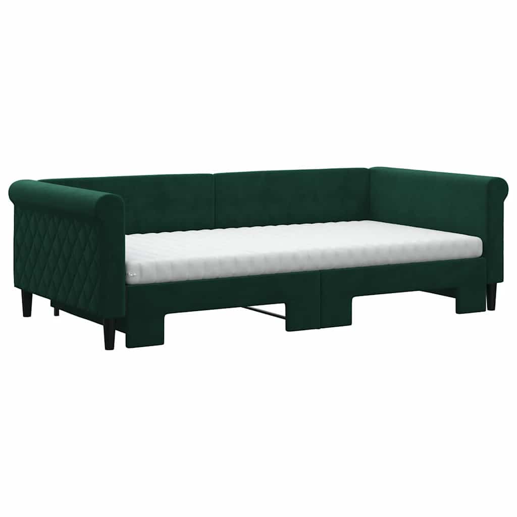 Sofá cama nido con colchón terciopelo verde oscuro 100x200 cm