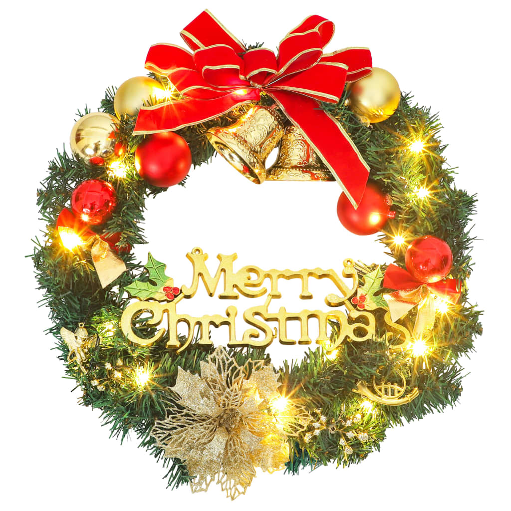 Corona de Navidad con 15 luces LED verde 30 cm