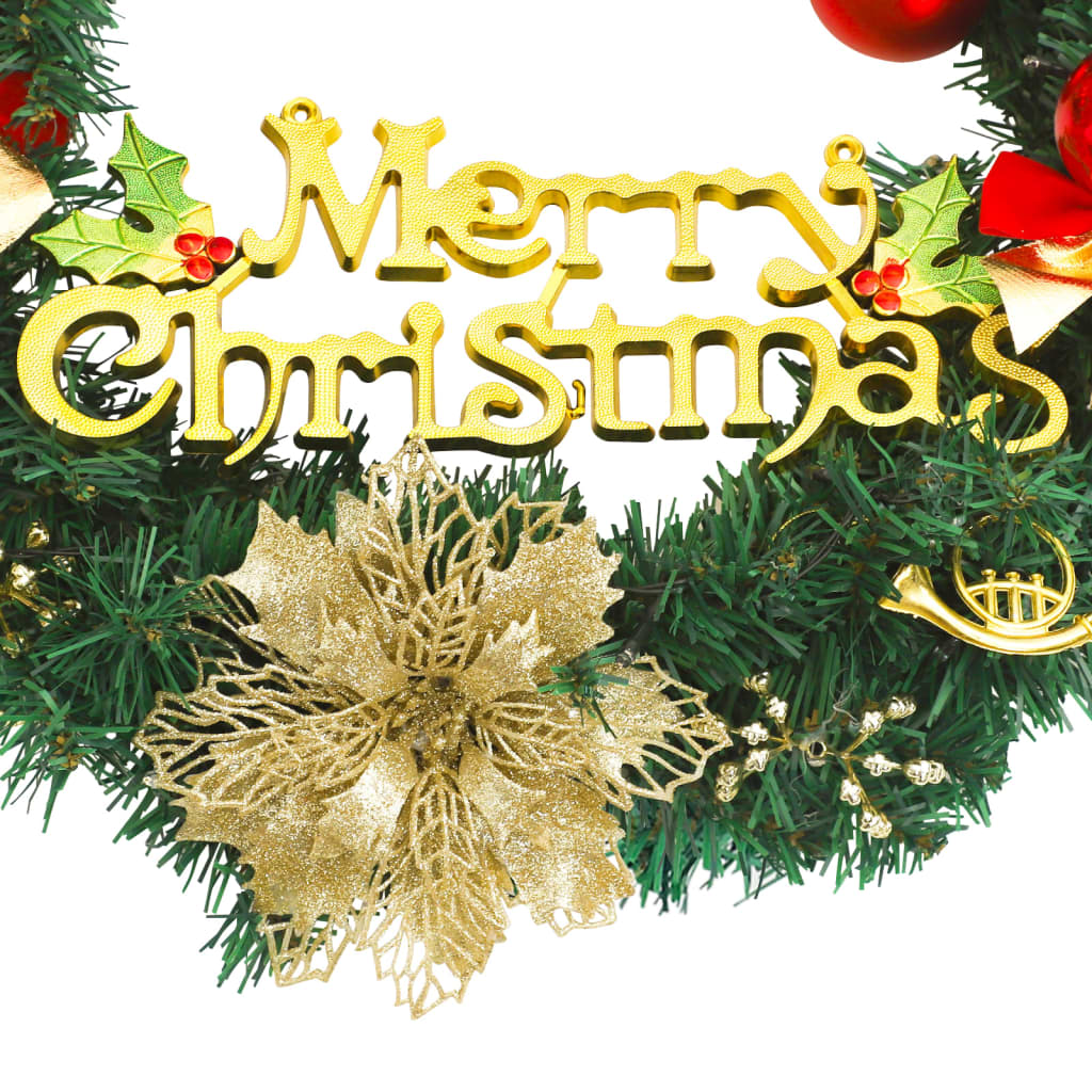 Corona de Navidad con 15 luces LED verde 30 cm