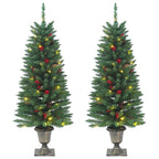 Árboles de Navidad artificiales 2 uds 100 LED verde 120 cm