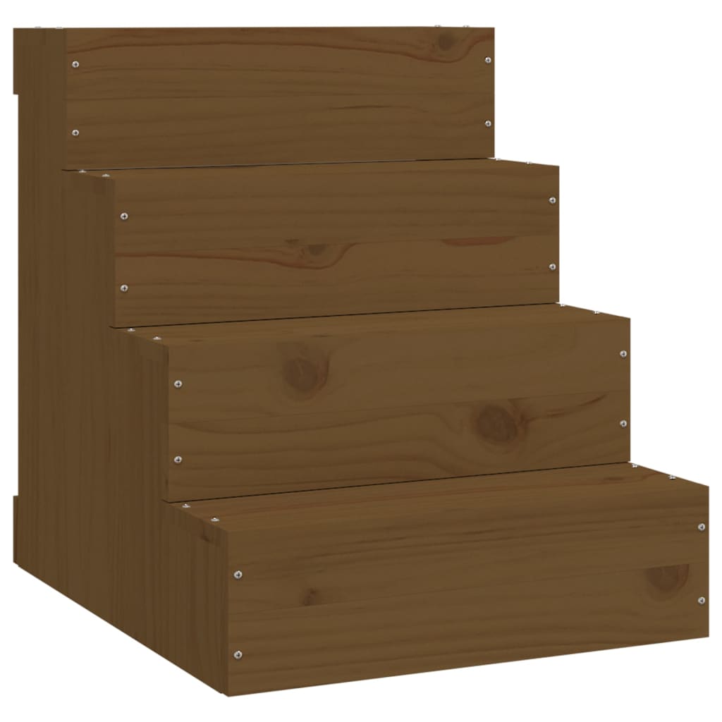 Escalera mascotas madera maciza de pino marrón miel 40x49x47 cm