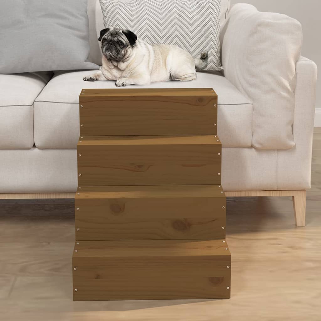 Escalera mascotas madera maciza de pino marrón miel 40x49x47 cm