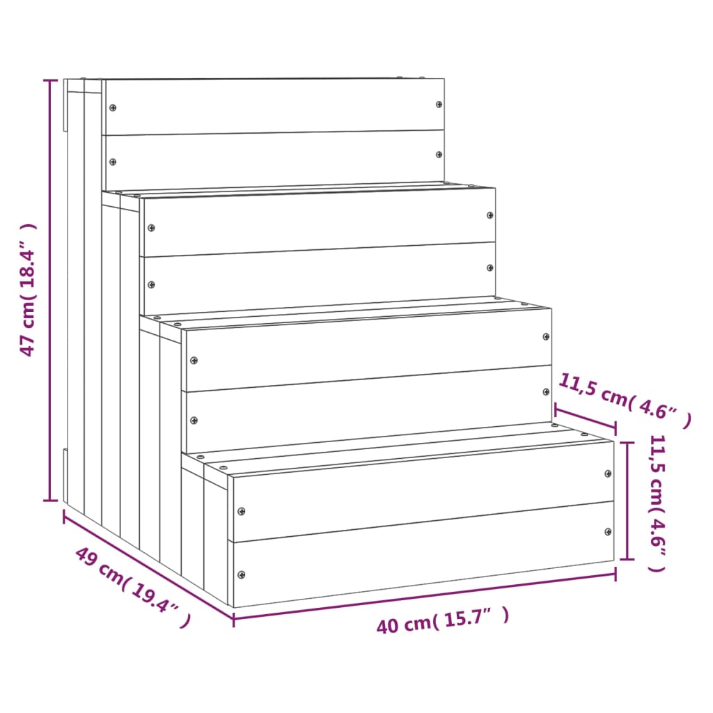 Escalera mascotas madera maciza de pino marrón miel 40x49x47 cm