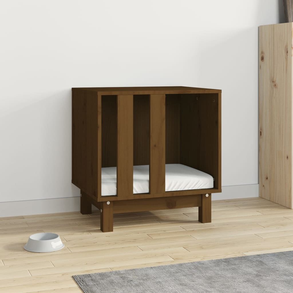 Cama para perros madera maciza pino marrón miel 50x40x52 cm
