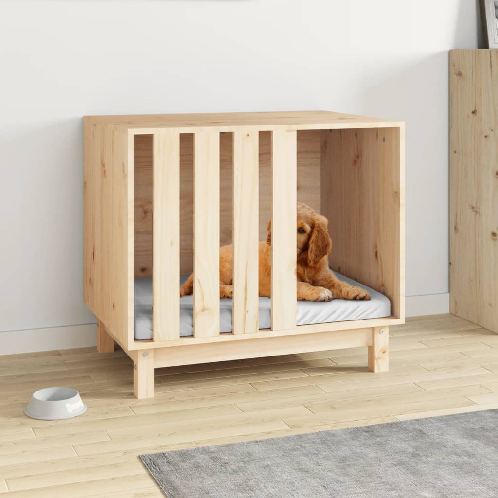 Cama para perros madera maciza pino marrón miel 50x40x52 cm