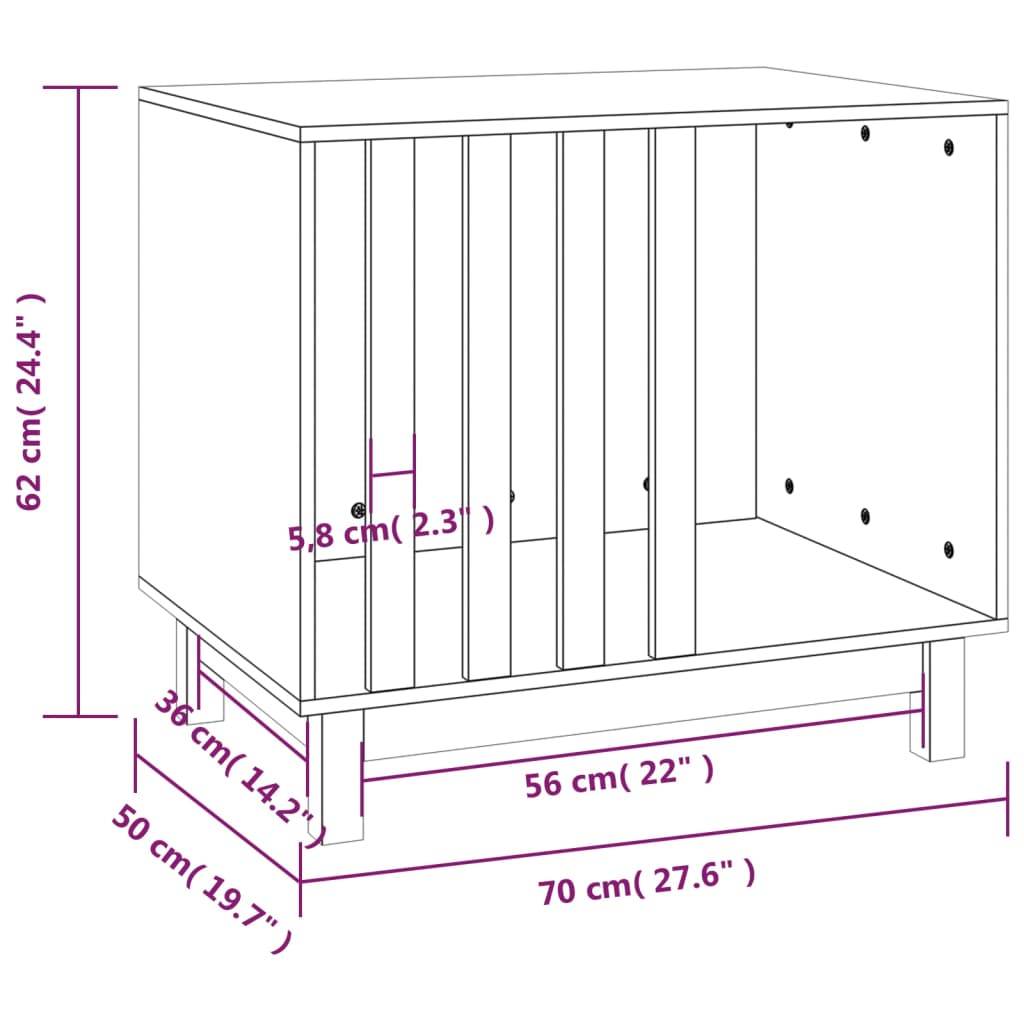 Caseta para perros madera maciza de pino blanco 70x50x62 cm