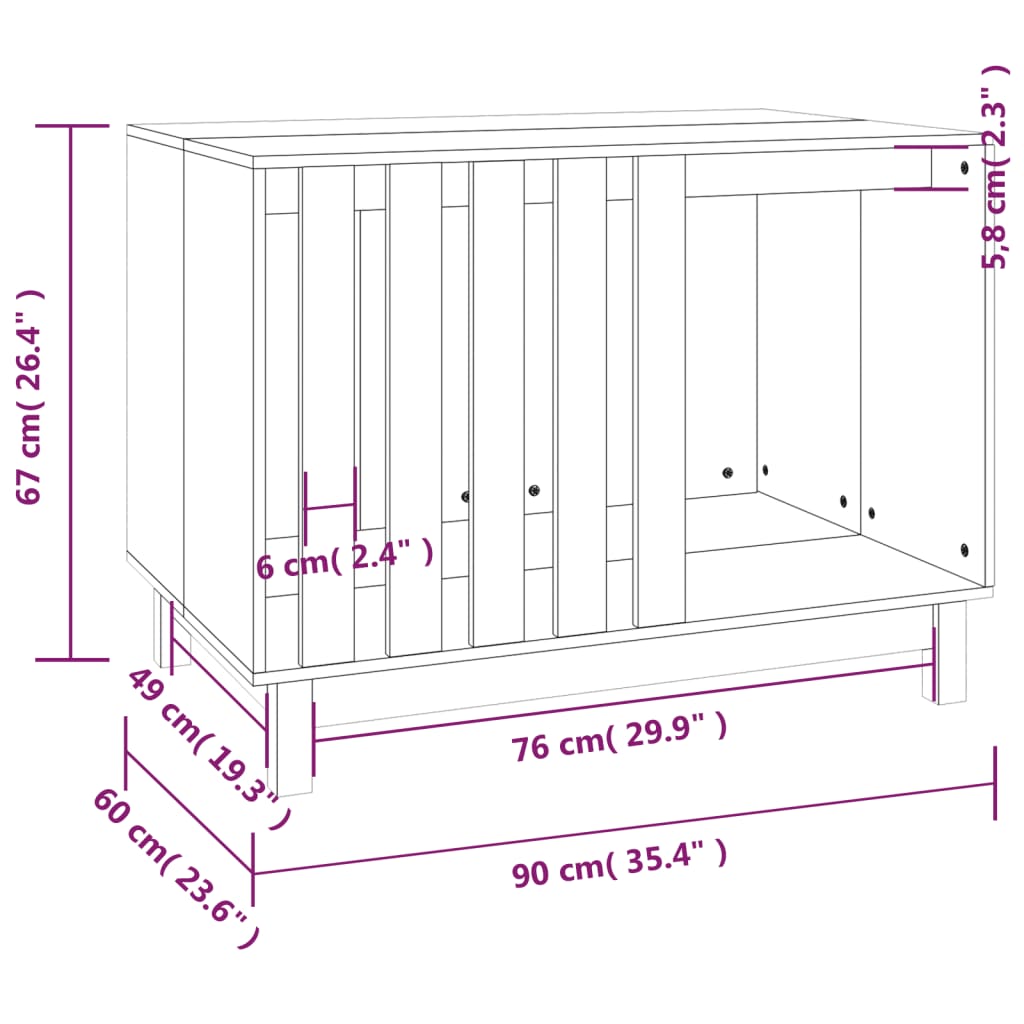 Caseta para perros madera maciza de pino blanco 90x60x67 cm