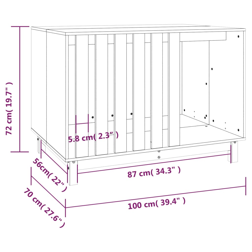 Cama para perros madera maciza de pino blanco 100x70x72 cm