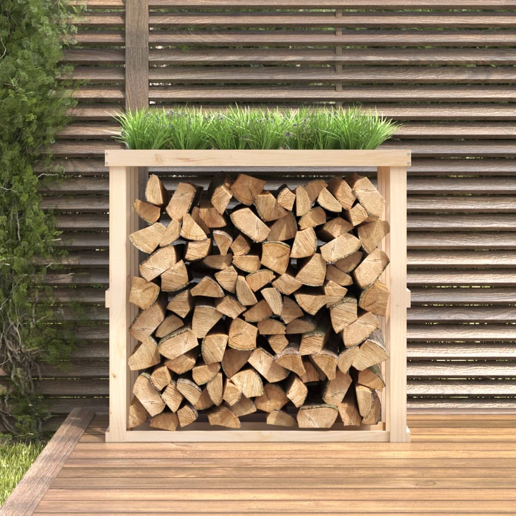 Soporte para leña de exterior madera maciza pino 108x52x106 cm