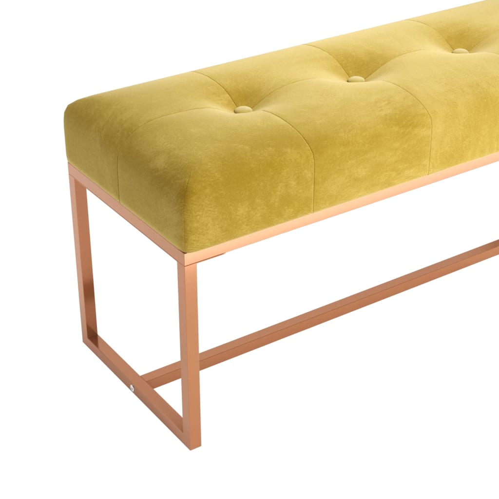 Banco de terciopelo amarillo mostaza 110x36x45 cm