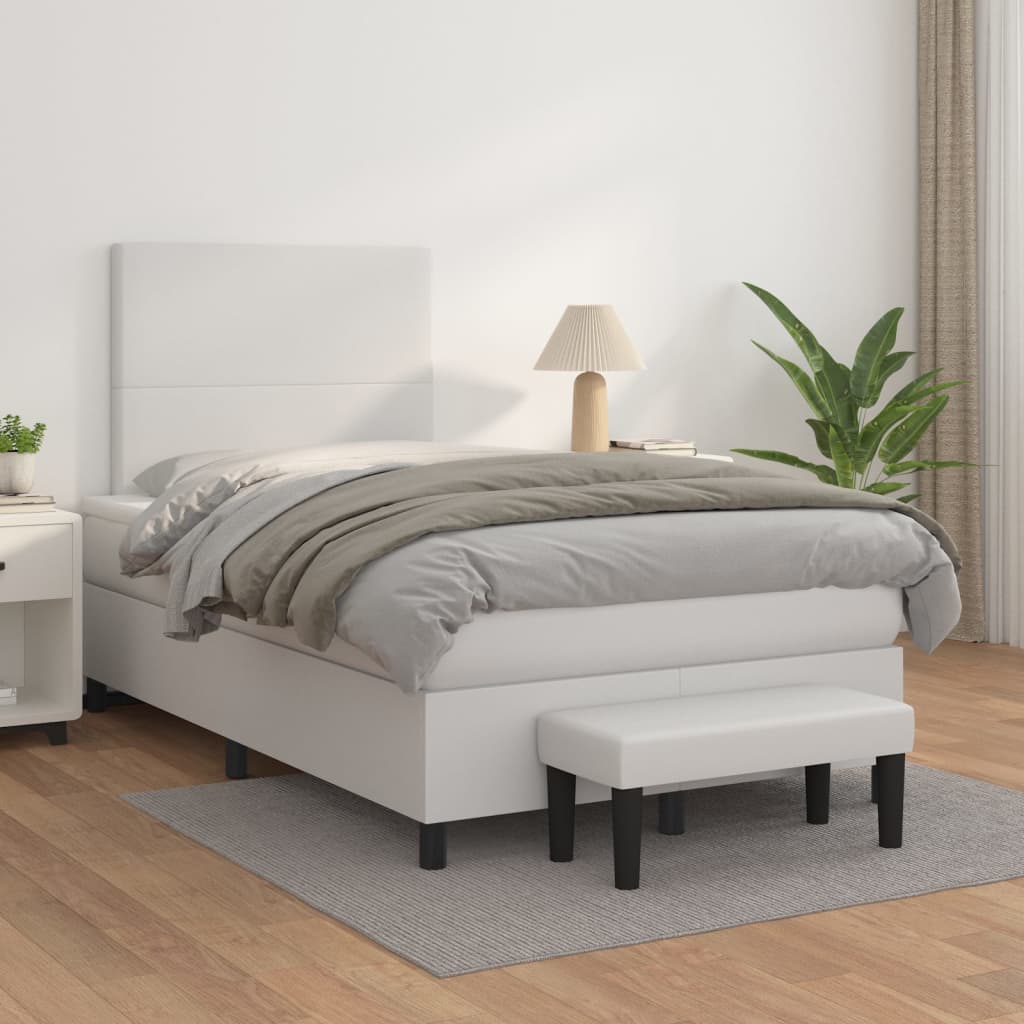 Cama box spring con colchón cuero sintético blanco 100x200 cm