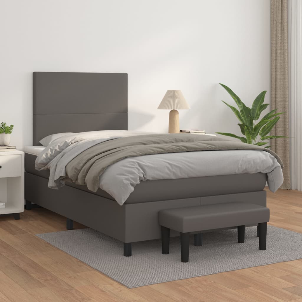 Cama box spring con colchón cuero sintético blanco 100x200 cm