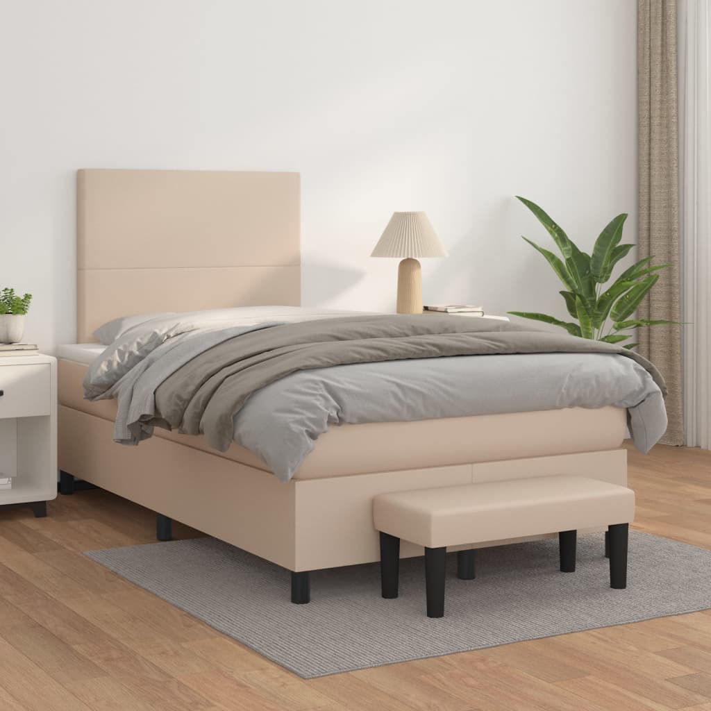 Cama box spring con colchón cuero sintético blanco 100x200 cm
