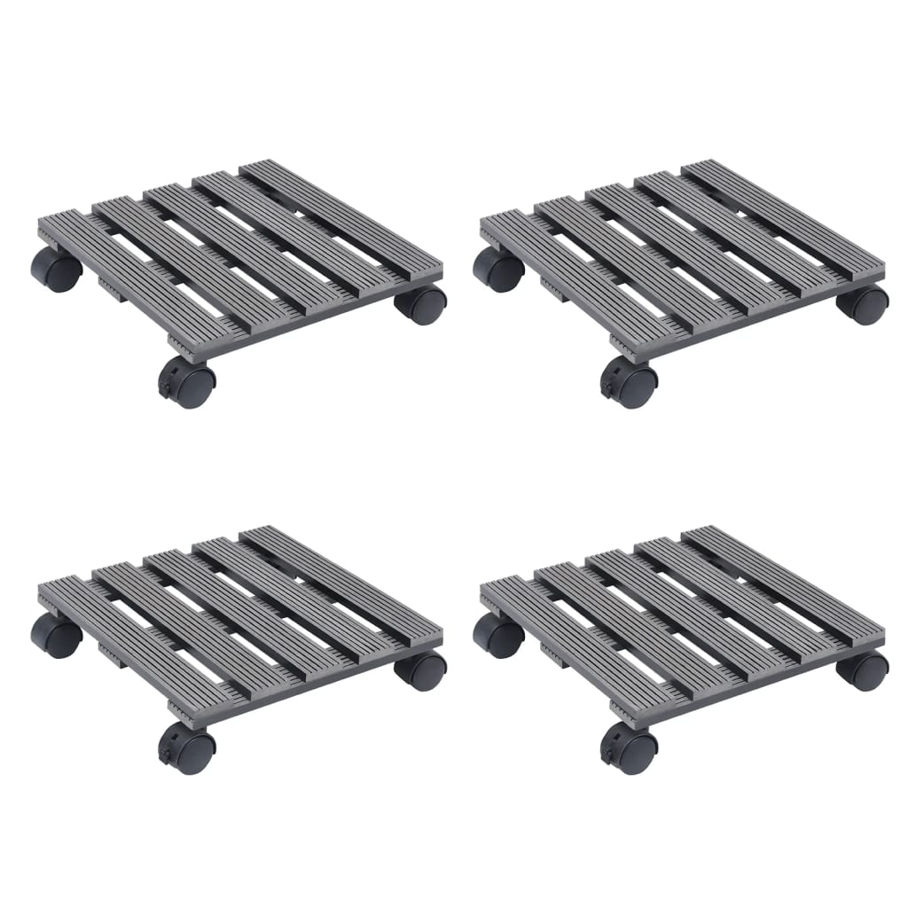 Soportes con ruedas para plantas 4 uds gris WPC 30x30x7,5 cm