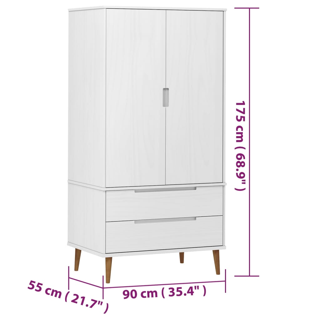 Armario MOLDE madera maciza de pino blanco 90x55x175 cm