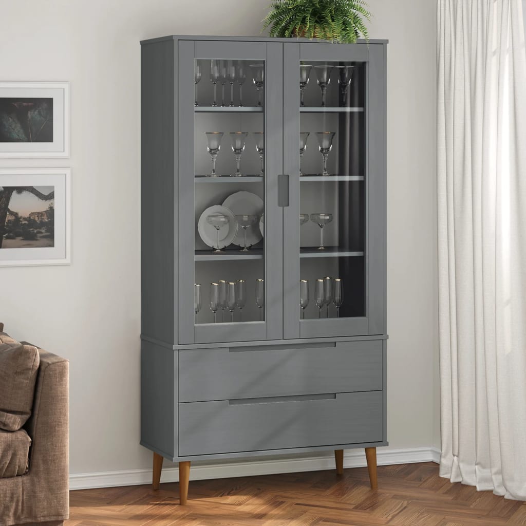 MOLDE display cabinet solid white pine wood 90x35x175 cm