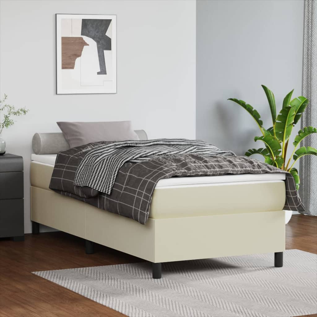 Cama box spring con colchón cuero sintético blanco 120x190 cm